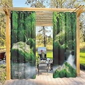 abordables Cortinas impermeables-Cortinas exteriores para patio, opacas impermeables, cubierta exterior para cenador, pabellón, pérgola, cenador, solárium, 2 paneles, cascada río