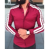 cheap Men&#039;s Button Up Shirts-Men&#039;s Shirt Summer Shirt Button Up Shirt Casual Shirt Beach Shirt Black White Red &amp; White Green Long Sleeve Color Block Lapel Hawaiian Holiday Patchwork Clothing Apparel Fashion Casual Comfortable