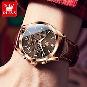 Χαμηλού Κόστους Ρολόγια Quartz-OLEVS Ανδρικό Ρολόι Κουρδιστό Μόδας Καθημερινής Χρήσης Φάση Σελήνης Λαμπερό Ημερολόγιο Χρονογράφος Ρολόι Δερμάτινο Λουράκι