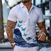 Men's Butterfly Hawaiian Polo Shirts Golf Shirt Short Sleeve Polo Shirts Collared Shirts Funny Beach Wear Vacation Wear Party Outfits Buttons 3D Print Spring & Summer White 1 White 7