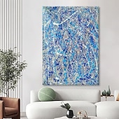 billiga Abstrakta målningar-handmålad jackson pollock abstrakt illustration målning blå vita linjer kanfasmålning för vardagsrumsvägg (ingen ram)