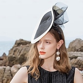 economico Cerchietti-fasce per capelli copricapo cappello con piattino in fibra cappello a cilindro da sposa tea party matrimonio elegante con copricapo in tulle laterale in pizzo copricapo