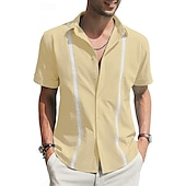 economico Casual da lavoro-Per uomo Camicia camicia di lino Maglietta informale Camicia di cotone Color Block Hawaiano Per eventi Nero Bianco Blu marino Azzurro cielo Manica lunga Bavero Primavera &amp; Autunno Abbigliamento