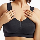 baratos Sutiãs-Top feminino cor pura esporte básico academias em casa nylon respirável v aro sem mangas sutiã almofadas no peito verão primavera roupas para casa