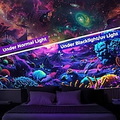 cheap Blacklight Tapestries-Blacklight Tapestry UV Reactive Glow in the Dark Glow Party Neon Mushroom Landscape Psychedelic Trippy Misty Hanging Tapestry Wall Art Mural for Living