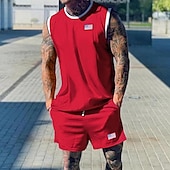 olcso Férfi Basic Tees szettek-Férfi Teniszing Rövidnadrág és póló szett Alkalmi ujjatlan öltöny Ujjatlan Terített nyak Nyár Színes Testedző Alkalmi 2 db Vakáció Hétköznapi viselet Sportruházat Fekete Fehér Zöld Férfi felső póló