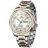 economico Orologi al quarzo-olevs marchio acciaio cinturino orologio da uomo business luminoso doppio calendario semplice orologio al quarzo impermeabile sportivo moda orologio da polso da uomo strass