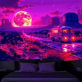 cheap Blacklight Tapestries-Blacklight Tapestry UV Reactive Glow in the Dark Glow Party Neon Desert Trip Psychedelic Trippy Misty Hanging Tapestry Wall Art Mural for Living