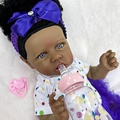 billiga Dockor-22 tum Svarta dockor Reborn-dockor Baby- och småbarnsleksak Docka Återfödd bebisdocka Spädbarn Babyflickor Afrikansk docka Återfödd bebisdocka Saskia Nyfödd levande Gåva Handgjord Ogiftig Vinyl