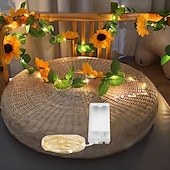 abordables Alimentación por batería-Guirnalda de luces de hadas con flores artificiales para recepción de bodas, elegante guirnalda de flores artificiales con 30 luces LED y control remoto, 8 modos, guirnalda de seda para decoración