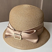ieftine Pălării Party-Palarie Veșminte de cap Poliester Paie Clop Paie Căciulă Palarie de soare Casual Concediu Elegant Retro Cu Funde Culoare Pură Diadema Articole Pentru Cap