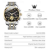 abordables Montres à quartz-Olevs – montre-bracelet lumineuse pour hommes, chronographe lumineux, indication 24 heures, à quartz, ceinture en acier, étanche, nouvelle collection