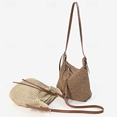 economico Borsette e borse tote-borse a tracolla in paglia intrecciata a mano da donna – borsa a tracolla estiva da spiaggia boho con tracolla regolabile in pelle