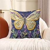 cheap Floral &amp; Plants Style-Embossed Floral Butterfly Velvet Pillow Cover 16/18/20 Inch for Sofa Decor Lumbar Pillow