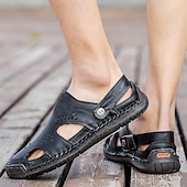 abordables Sandalias casuales-Hombre Sandalias Zapatos hechos a mano Microfibra Transpirable Cómodo Antideslizante Hebilla Amarillo-marrón Negro