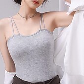 preiswerte Tank-Shirts &amp; kurze Jäckchen für Damen-Damen Unterhemd Trägertop Basic ärmellose reguläre Oberteile Trägerlos Weiß Braun Grau Sommer