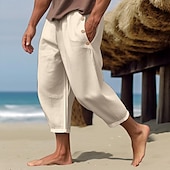 economico Vacanza-Per uomo Pantaloni di lino Pantaloni Pantaloni estivi A cordoncino Vita elastica Liscio Comfort Traspirante Lunghezza intera Informale Giornaliero Per eventi Di tendenza Classico Bianco Blu