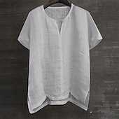 economico Casual da lavoro-Per uomo Camicia Camicia in cotone e lino Camicia bianca di cotone Camicia casual Semplice Vacanza Streetwear Nero Bianco Blu reale Arancione Manica Corta Scollo a V Estate Abbigliamento