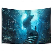  undervannsstige hengende billedvev veggkunst stor billedvev veggmaleri dekor fotografi bakteppe teppe gardin hjem soverom stue dekorasjon fisk landskap