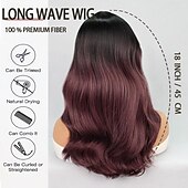 baratos Perucas Sintéticas com Renda-Peruca sintética Ondulado Estilo 18 polegada Multi Cores Parte do meio Parte U Peruca Mulheres Peruca Preto / Roxo