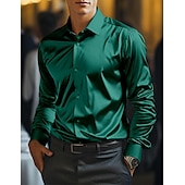 economico Camicie in raso da uomo-Per uomo Camicia Camicia in raso Maglietta informale Camicia con bottoni Liscio Matrimonio Da mare Bianco Vino Blu Verde Manica lunga Colletto Primavera estate Abbigliamento