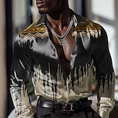 cheap Men&#039;s Satin Shirt-Men&#039;s Ethnic Baroque Dress Shirt Button Up Shirt Long Sleeve Fashion Casual Vacation Daily Evening Party Summer Spring Fall Turndown Collared Shirts Buttons Print Black