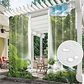 abordables Cortinas impermeables-Cortinas exteriores para patio, opacas impermeables, cubierta exterior para cenador, pabellón, pérgola, cenador, solárium, 2 paneles, cascada río