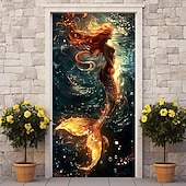 abordables Bannières de Garage et de Porte-sirène halo porte couvre décoration murale porte tapisserie porte rideau décoration toile de fond porte bannière amovible pour porte d'entrée intérieur extérieur maison chambre décoration ferme décor