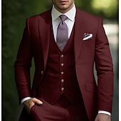 abordables Trajes de boda-Trajes de boda de hombre rosa y burdeos verano color sólido corte ajustado 3 piezas de una sola botonadura un botón