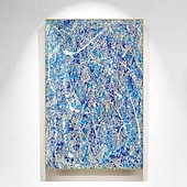 billiga Abstrakta målningar-handmålad jackson pollock abstrakt illustration målning blå vita linjer kanfasmålning för vardagsrumsvägg (ingen ram)