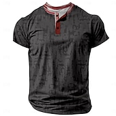 cheap 3D&amp;Graphic Henley Tee-Men&#039;s Color Block Henley Shirt Short Sleeve 3D Print Fashion Designer Comfortable Daily Summer Black White Blue Khaki Henley Henley T-Shirt