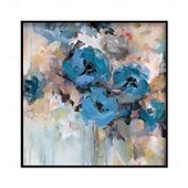 baratos Pinturas Florais/Botânicas-Pintura a óleo artesanal em tela, arte de parede, decoração moderna, abstrata, azul, rosa, flor para decoração de casa, rolou, sem moldura, pintura não esticada