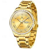 economico Orologi al quarzo-olevs marchio acciaio cinturino orologio da uomo business luminoso doppio calendario semplice orologio al quarzo impermeabile sportivo moda orologio da polso da uomo strass