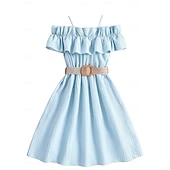 economico Vestiti casual-Bambino Da ragazza Vestito Tinta unica Manica corta Matrimonio Esterno Informale Con balze Festività Di tendenza Giornaliero Poliestere Al ginocchio Abito casual Vestito svasato Abito linea A Estate