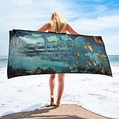 お買い得  ビーチタオルセット-ビーチタオル 夏用ビーチブランケット アンダーウォーターワールドシリーズ 3Dプリント 100%マイクロファイバー 通気性の良い快適なブランケット