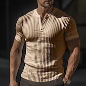 cheap Casual Henley Tee-Men&#039;s Button T Shirt T Shirt Henley Shirt Tee Short Sleeve V Neck Spring &amp; Summer Plain Pit Strip Fashion Designer Basic Vacation Street Going out Wine Black White Top Tee for Men