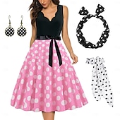 cheap Outfits-Polka Dots Retro Vintage 1950s A-Line Dress Swing Dress Flare Dress Polka Dot Women&#039;s Party / Evening Bachelorette Party Adults&#039; Dress Earrings Headband