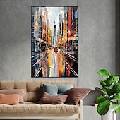 cheap Abstract Paintings-Cityscape Oil Painting handmade Textured Canvas Art Colorful Skyline painting hand painted Landscape Art Urban Street Scene Painting Modern art painting for Living Room Wall Decor