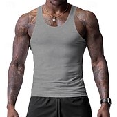 preiswerte Fitness Tank-Tops-Herren Tank Top Weste Unterhemd Ärmelloses Shirt Ärmellos Rundhalsausschnitt Frühling &amp; Sommer Einfach Mode Designer Basic Urlaub Straße Ausgehen Schwarz Weiß Wein Top T-Shirt für Herren