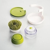 baratos Utensílios para o Lar-escova de limpeza de pressão multifuncional, esponja de distribuição automática de líquidos escova de prato: purificador de panela de cozinha com óleo antiaderente com dispensador de detergente