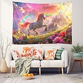 baratos tapeçarias de animais-Fantasia unicórnio pendurado tapeçaria arte da parede grande tapeçaria mural decoração fotografia pano de fundo cobertor cortina casa quarto sala de estar decoração