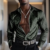 abordables Camisa de Satén para Hombre-Hombre Camisa de raso Camisa para Vestido Abotonar la camisa Cachemir Vacaciones Diario Negro Amarillo Rojo Azul Piscina Manga Larga Cuello Vuelto Otoño Primavera verano Ropa Abotonar