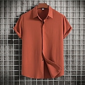 ieftine Business Casual-Bărbați Cămașă Cămașă de in Cămașă casual Cămașă din bumbac Simplu Vacanță Stradă Negru Alb Roz Îmbujorat Roșu Vin Manșon scurt Răsfrânt Vară Îmbrăcăminte Buton în jos