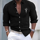 ieftine Business Casual-Bărbați Cămașă Cămașă albă din bumbac Cămașă casual Cămașă din bumbac și in Cămașă din bumbac Σταυρός Vacanță Hawaiian Negru Alb Roz Îmbujorat Gri Manșon Lung Rever Primăvara &amp; toamnă Îmbrăcăminte