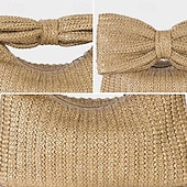 billiga Hand- och toteväskor-Dam Handväska Koppling Armband Sugrör Helgdag Strand Resor Rosett Multi Carry Vävd Svart Kaki Regnbåge