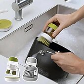 baratos Utensílios para o Lar-escova de limpeza de pressão multifuncional, esponja de distribuição automática de líquidos escova de prato: purificador de panela de cozinha com óleo antiaderente com dispensador de detergente