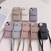 お買い得  iPhone用ケース-電話 ケース 用途 iPhone 16 iPhone 15 プロマックスプラス iPhone 14 13 12 11 Pro Max Plus Mini SE ウォレットカードケース ストラップ付き カード挿入口 耐衝撃 レトロ風 PC PUレザー
