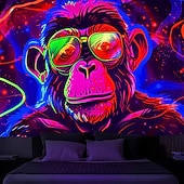 cheap Blacklight Tapestries-Blacklight Tapestry UV Reactive Glow in the Dark Glow Party Neon Chimpanzees Psychedelic Trippy Misty Hanging Tapestry Wall Art Mural for Living