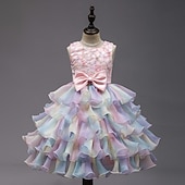 preiswerte Partykleider-kinderkleidung Mädchen Party Kleid Regenbogen Blume Ärmellos Besondere Anlässe Prinzessin Polyester abendkleider Sommer Frühling 3-12 Jahre Mehrfarbig Rosa Leicht Blau