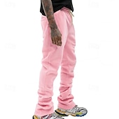 お買い得  ストレートレッグ-男性用 スウェットパンツ ズボン カジュアルパンツ ドローストリング 弾性ウエスト まっすぐな足 平織り 履き心地よい スポーツ・アウトドア 日常 ファッション カジュアル ブラック ピンク マイクロエラスティック